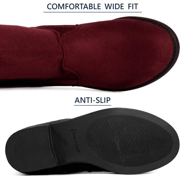 Women's Burgundy Rounded Toe Stretchy Over The Knee Low Heel Wide Calf Boots - Picture 6 of 6